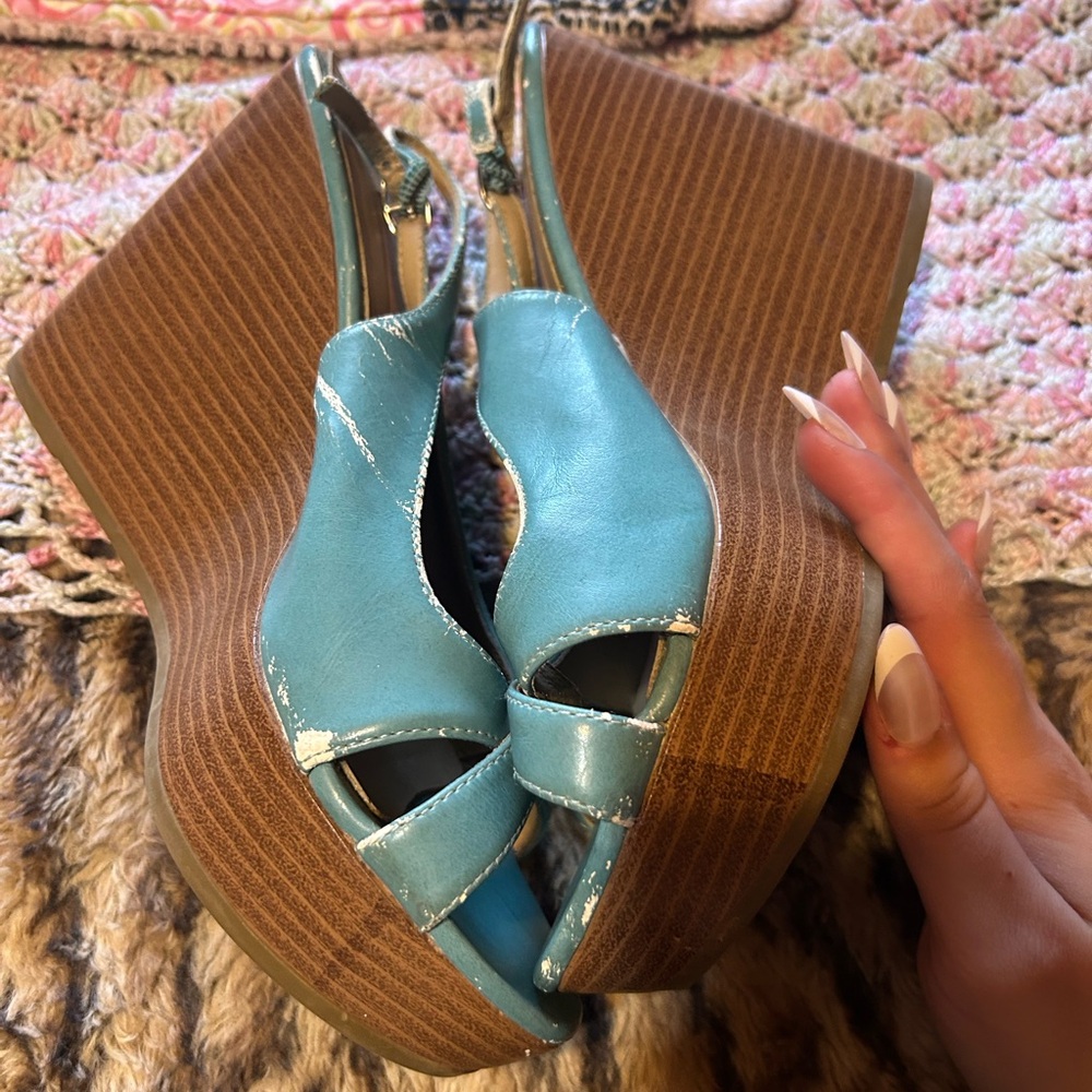 Xhilaration Teal and Brown Wedge Heels